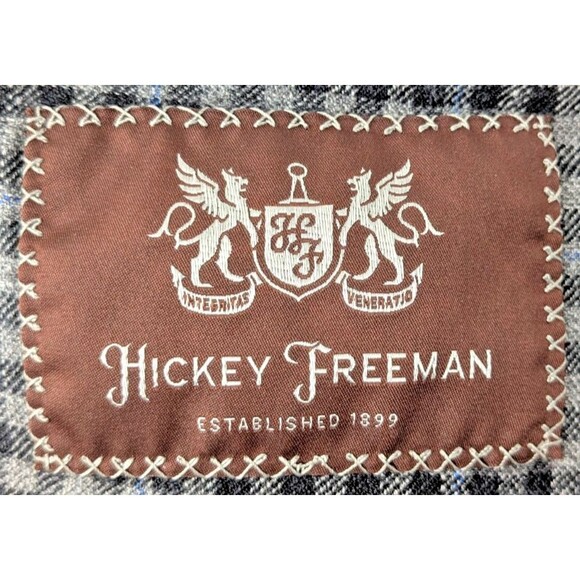 HICKEY FREEMAN Mens Blazer SIZE 40R Wool Silk Linen Two Button Gray Black Check - Picture 3 of 13